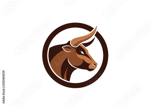 Powerful brown bull head logo inside a circular frame