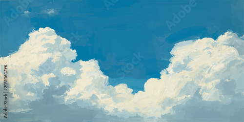 Tableau sur toile Soft watercolor wash clouds in a vibrant blue sky background