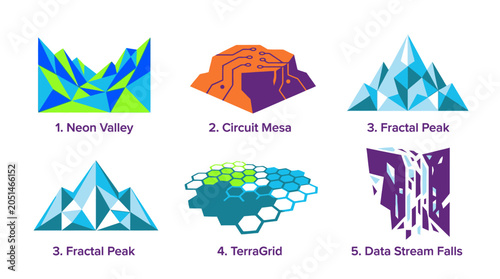 Colorful abstract geometric mountain shapes.