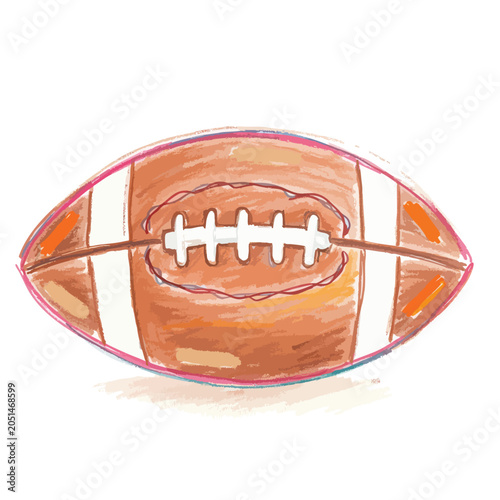 Hand drawn illustration of an American football ball isolated on white background.