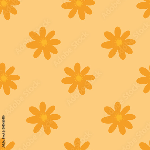 Orange Daisy Seamless Pattern on Light Orange Background