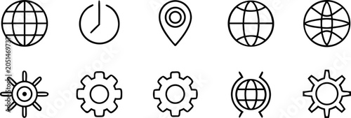 Foto A series of eight distinct, minimalistic line-art icons, arranged in two rows of four