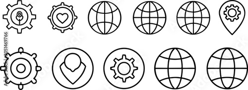 Konstfotografi A series of eight distinct, minimalistic line-art icons, arranged in two rows of four