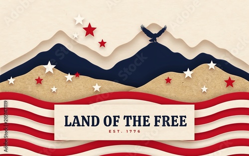 Patriotic american landscape with mountains eagle and stars