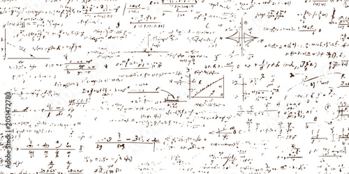 Bild auf Leinwand Seamless handwritten mathematical formulas, physics equations, and science notes on a distressed background vector illustration