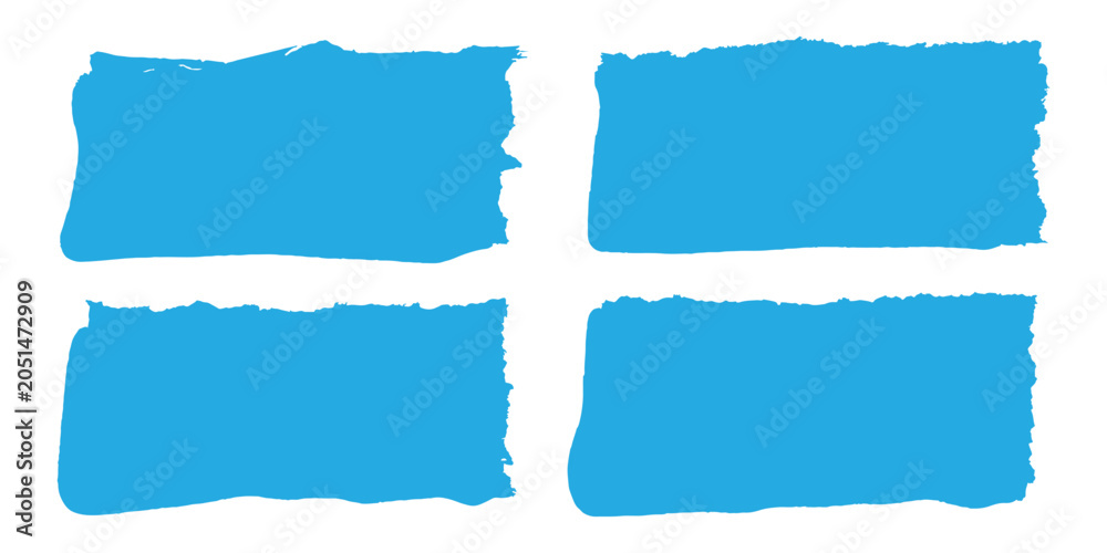 Fototapeta premium Set of blue grunge brush stroke banners, torn paper shapes, and rough painted text boxes vector illustration.