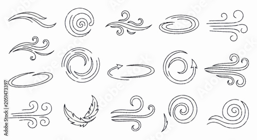 Collection of Hand Drawn Wind Swirls and Gusts Icons.
