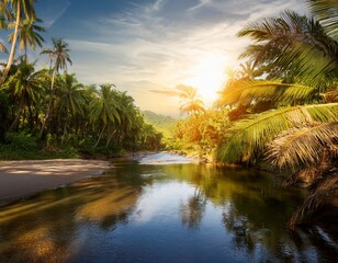 river scene bathed in afternoon sun among bay mau coconut jungle suitable as a nature background earth day