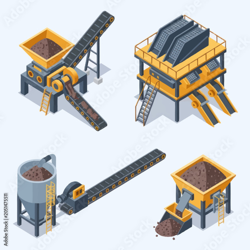 Photos Industrial machinery and equipment for material processing and transportation