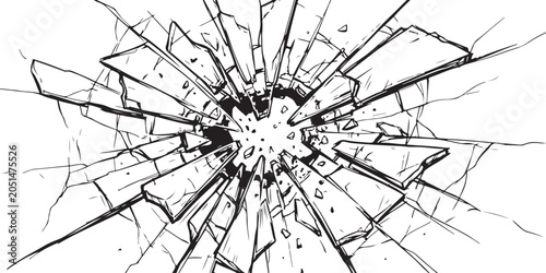Foto Broken glass texture with cracks and shattered shards in black and white isolate