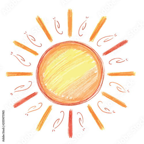 Hand drawn orange and yellow sun illustration.