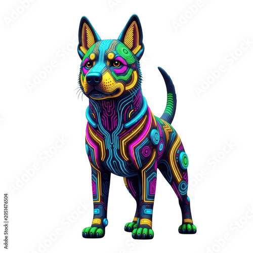 Colorful stylized chihuahua dog with vibrant geometric pattern