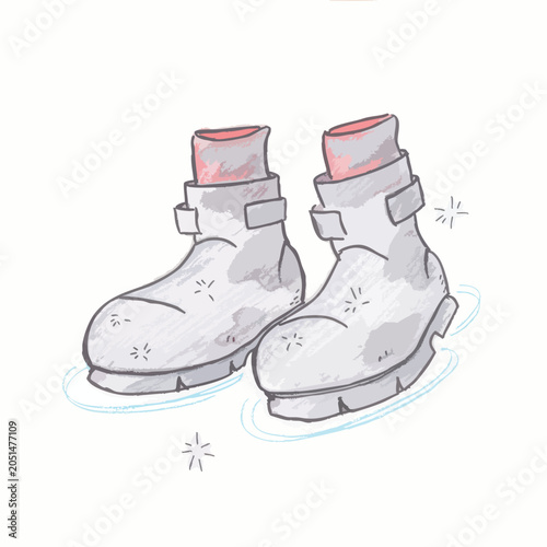 Cute cartoon style illustration of a pair of gray boots with pink socks.