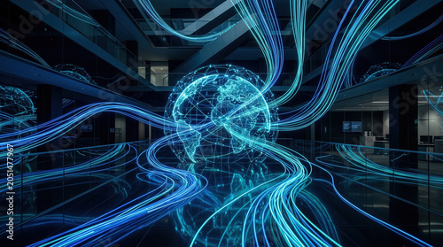 AI Brain Digital Network Blue Glow Neuron Data Technology Futuristic Intelligence Concept
