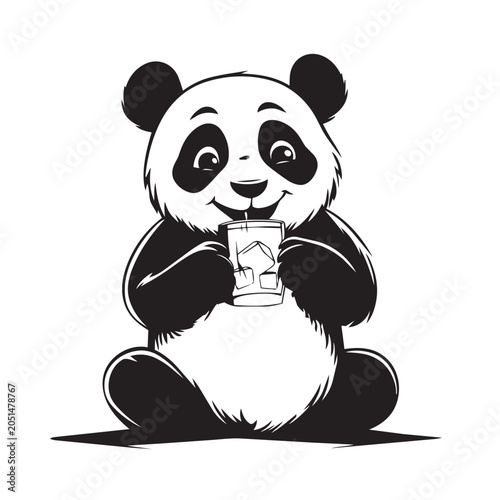 Panda bear with a glass of drink