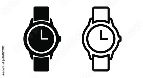 Bilde på lerret Two Wristwatch Silhouettes With Hour Hand Pointing To Six O clock Silhouette