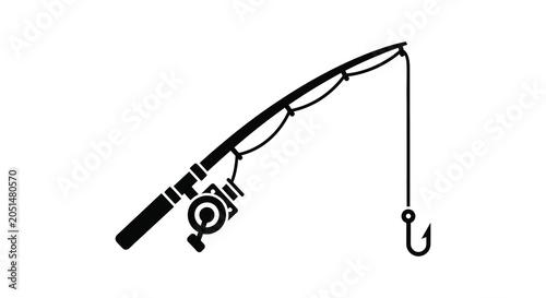 Fishing Rod With Hook Black Silhouette angling