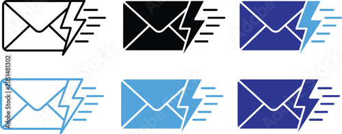 Fotografía Fast Email Delivery Icon Set Vector Illustration Mail Message Speed Concept