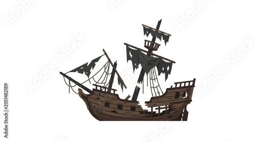 Foto Ancient Pirate Shipwreck Isolated on White Background.