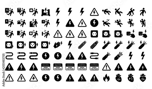 Bild auf Leinwand Electrical hazard and electric shock warning icon collection vector