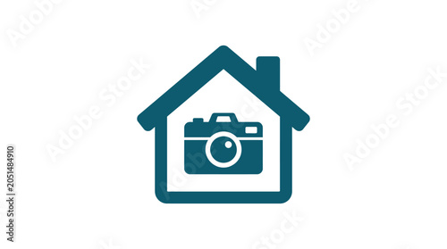 House with camera inside icon.