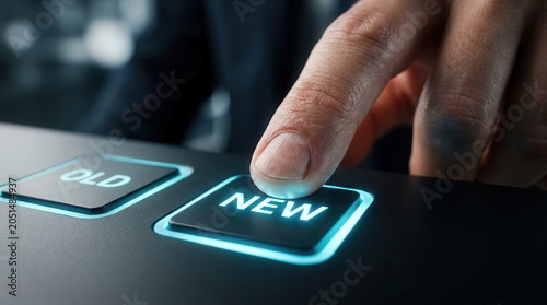 A finger pressing the New button during a pivotal decision point of transition.