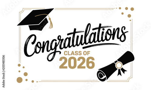 Graduation Class of 2026 Vector Greeting Card for Congratulations Banner and Party Invite Designs