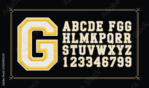 Varsity Letter G Alphabet Vector Font for College Sports Jersey and Athletic Team Logo Typography