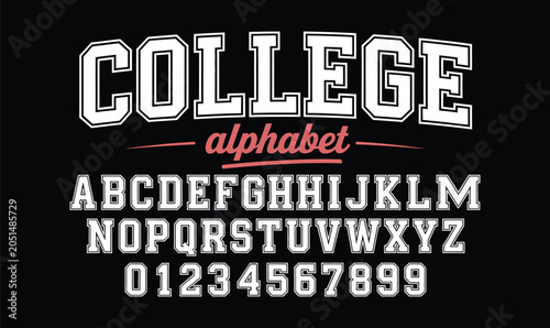 College Alphabet Vector Font for Varsity Sports Jersey and Athletic Team Apparel Typography