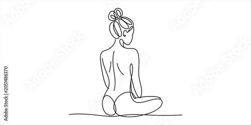 Continuous one line drawing of a woman sitting in meditation pose