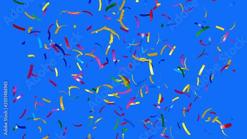 Explosion of Colorful Confetti Falling on a Blue Screen