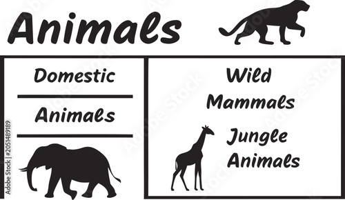 Canvas Print Wild animals infographic vector elements set with giraffe elephant panther silho