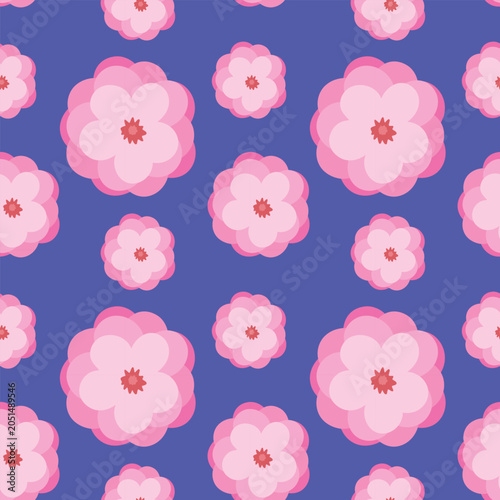 Pink Decorative Flower Seamless Pattern on Purple Background