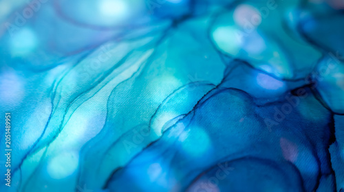 ​Blue Alcohol Ink Abstract Background with Fluid Art Teal Waves