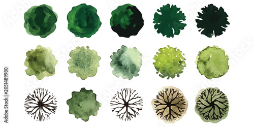 Tableau sur toile Set of different tree top view icons for landscape architecture and garden desig