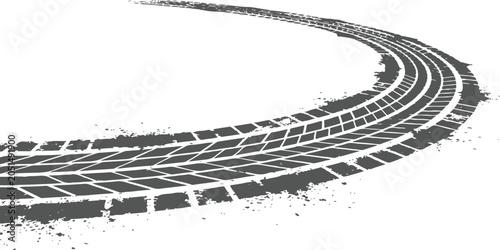 Obraz na plátne Black tire track marks curving on a road surface isolated on white background