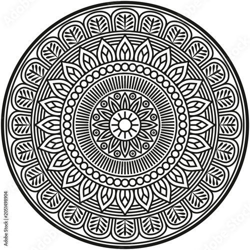 A beautifully detailed decorative mandala design created with intricate floral and geometric elements arranged in a perfectly balanced circular composition.
