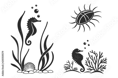 Whimsical underwater sea creatures illustration