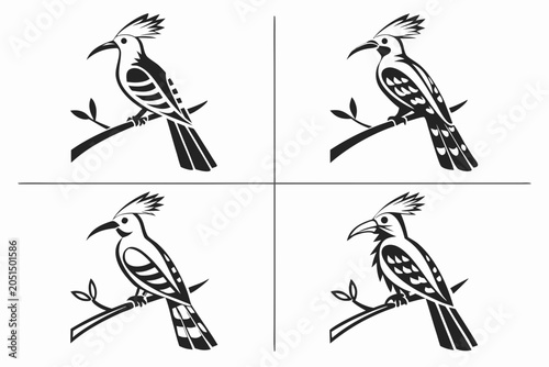 Black and white bird perched on a branch illustration