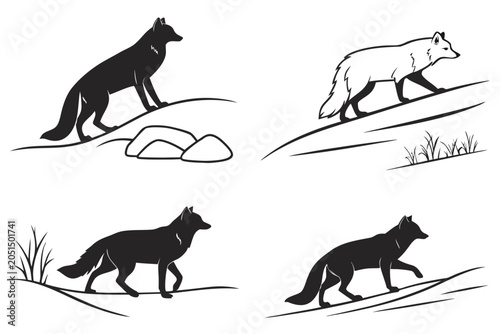 Black wolf howling at the moon in nature