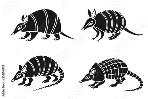 Four armadillos in different patterns walking