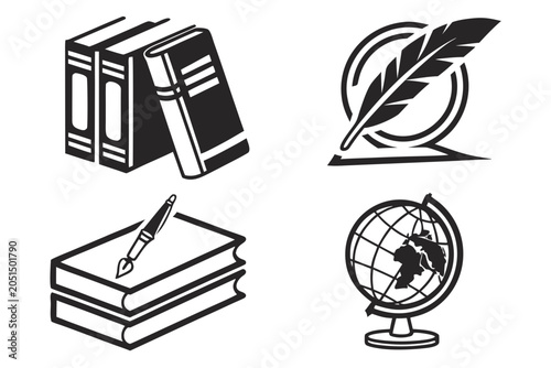 Four study and writing icons set