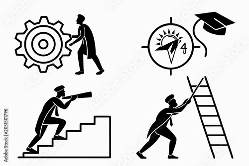 Four icons showing career growth and development steps