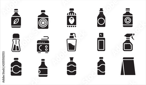 Tableau sur toile Bottle and jar solid icons set