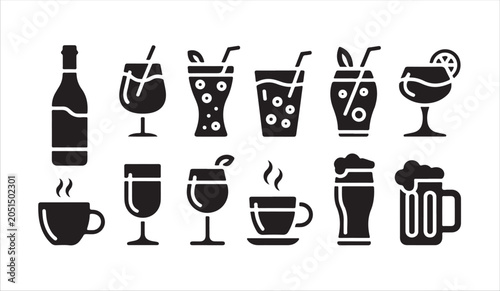 Tableau sur toile Diverse collection of beverage and coffee cup icons for restaurant or cafe menu design