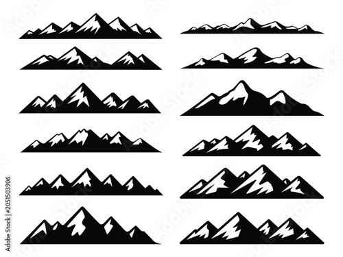 Mountain Ridge Silhouette Vector Set - Peak Outline Icons
