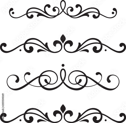 Classic Black Scroll Flourish Dividers Elegant Ornate Design Elements for Creative Projects