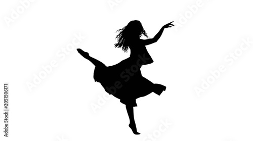 Obraz na plátně Silhouette of woman dancing mid-air with long hair isolated on transparent backg