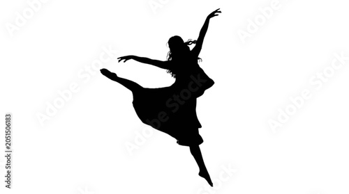 Schilderij op canvas Ballerina in dynamic mid-air pose silhouette isolated on transparent background,