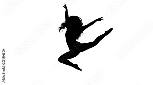 Valokuva Silhouette of a woman jumping in mid-air isolated on transparent background, Vec